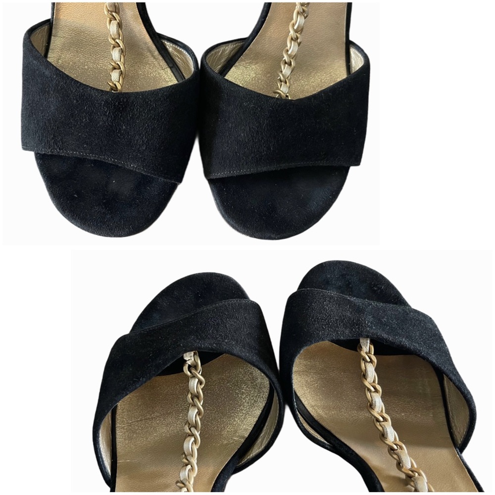 ❌SOLD❌Vintage Chanel Black/Beige Chain-link T-Strap Sandals Size EU 37 - Picture 5 of 16